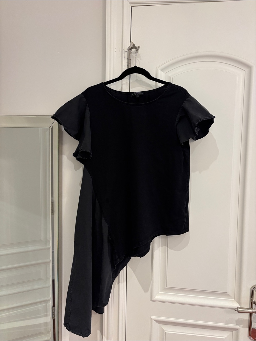 Asymmetrical Black Flutter-Sleeve Dress